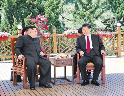5月7日至8日,中共中央总书记、国家主席习近平同朝鲜劳动党委员长、国务委员会委员长金正恩在大连举行会晤。 新华社记者 鞠 鹏摄