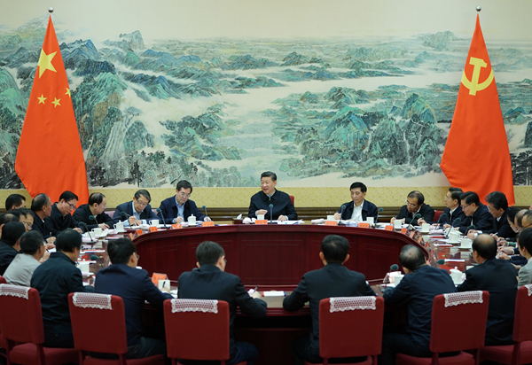 10月29日,中共中央总书记、国家主席、中央军委主席习近平在中南海同中华全国总工会新一届领导班子成员集体谈话并发表重要讲话。(新华社记者 李学仁 摄)
