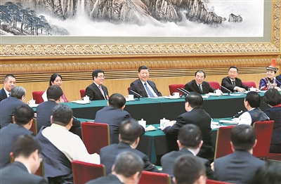 3月7日,中共中央总书记、国家主席、中央军委主席习近平参加十三届全国人大二次会议甘肃代表团的审议。 新华社记者 谢环驰 摄