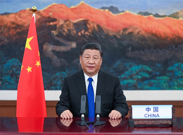 5月18日,国家主席习近平在第73届世界卫生大会视频会议开幕式上发表题为《团结合作战胜疫情 共同构建人类卫生健康共同体》的致辞。新华社记者 李学仁 摄