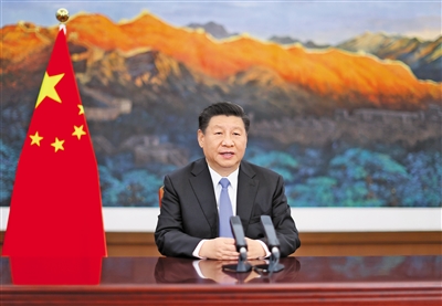 11月4日晚,第三届中国国际进口博览会开幕式在上海举行,国家主席习近平以视频方式发表主旨演讲。新华社记者 鞠鹏 摄
