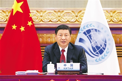 9月17日,国家主席习近平在北京以视频方式出席上海合作组织成员国元首理事会第二十一次会议并发表重要讲话。 新华社记者 黄敬文 摄