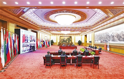 9月17日,国家主席习近平在北京以视频方式出席上海合作组织成员国元首理事会第二十一次会议并发表重要讲话。 新华社记者 申宏 摄
