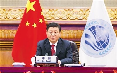 9月17日,国家主席习近平在北京以视频方式出席上海合作组织和集体安全条约组织成员国领导人阿富汗问题联合峰会并发表重要讲话。 新华社记者 黄敬文 摄