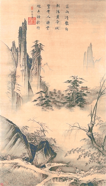 《踏歌图》是宋代马远的传世名作,图中呈现了在一个风景绝佳的地方,田垄溪桥,木竹掩映,几位老农边歌边舞于垄上,气氛欢快、清朗,表达着“丰年人乐业”的意境。(资料图片)